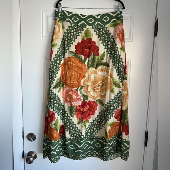 NWT FARM RIO FOR ANTHROPOLOGIE SIZE L midi skirt floral trapeze with pockets - Picture 4 of 12
